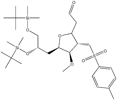 2-((2S,3S,4R,5R)-5-((S)-2,3-bis(tert-butyldimethylsilyloxy)propyl)-4-methoxy-3-(tosylmethyl)tetrahydrofuran-2-yl)aceetaldehyde