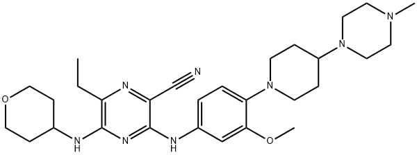 2-Pyrazinecarbonitril, 6-ethyl-3-[[3-methoxy-4-[4-(4-methyl-1-piperazinyl)-1-piperidinyl]fenyl]amino]-5-[(tetrahydro-2H-pyran- 4-yl)amino]-
