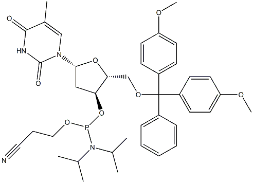 5'-Dimethoxytrityl-3'-deoxythymidine 2'-[(2-cyaanethyl)-(N,N-diisopropyl)]-fosforamidiet