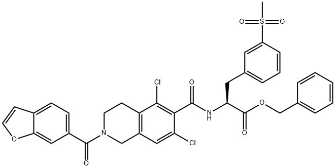benzyl (S)-2-(2-(benzofuran-6-carbonyl)-5,7-dichloor-1,2,3,4-tetrahydroisochinoline-6-carboxamido)-3-(3-(methylsulfonyl)fenyl)propanoaat