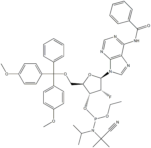 N-benzoyl-5'-O-[bis(4-methoxyfenyl)fenylmethyl]-2'-deoxy-2'-fluoradenosine 3'-[2-cyaanethyl N,N-bis(1-methylethyl)fosforamidiet]